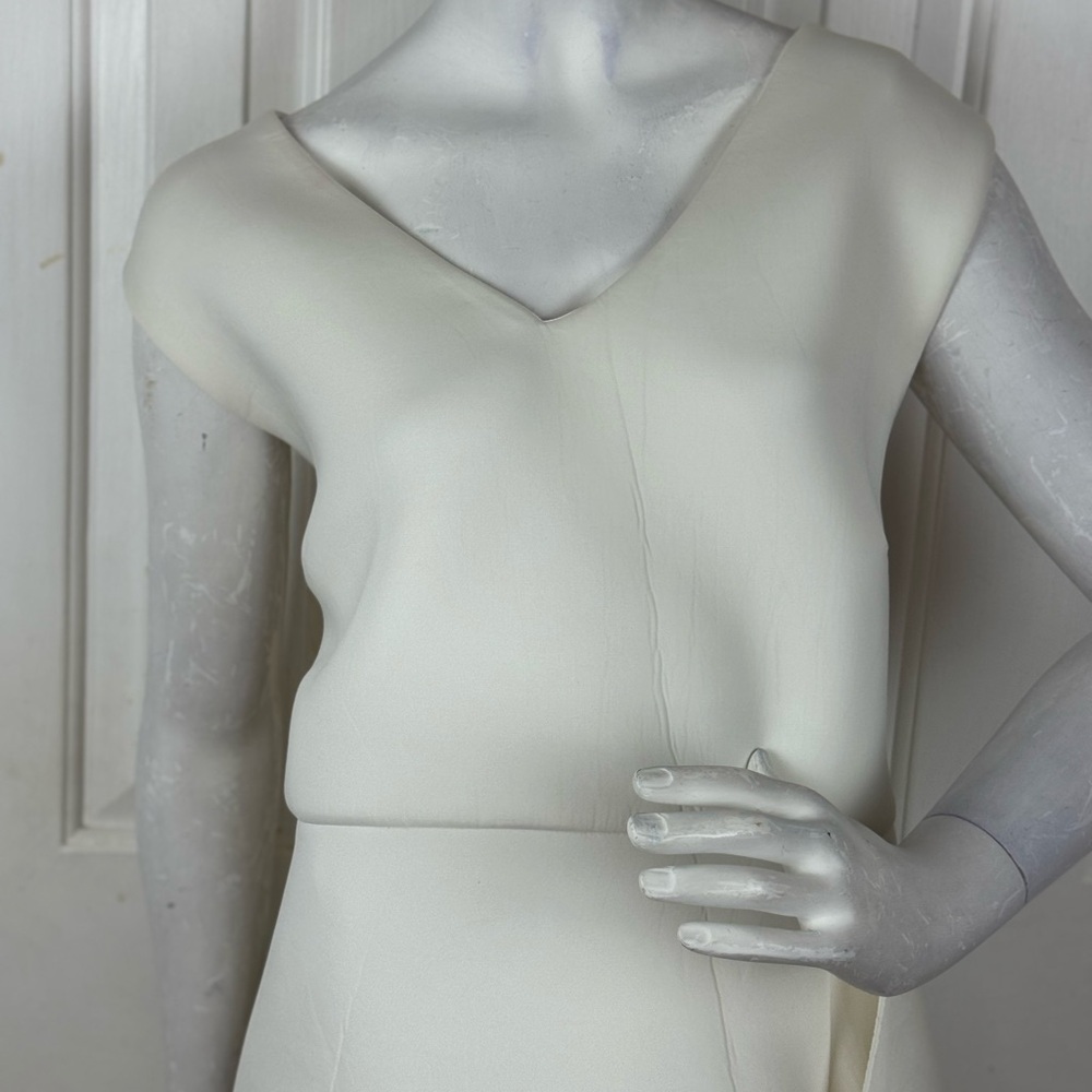 Terramina Cream Asymmetrical Sheath Dress V-Neck Flutter - Picture 3 of 16